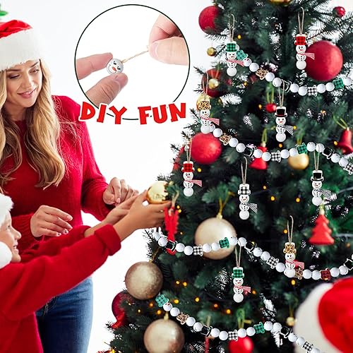 Miniatura 4 de 336 cuentas de madera de muñeco de nieve de Navidad, cuentas de madera de muñeco de nieve de invierno para manualidades, cuentas temáticas de muñeco