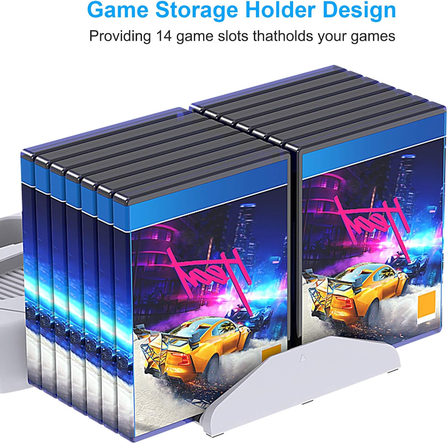 Vertical Cooling Stand Compatible with PS5 Console, YUANHOT Charging Station Dock with Controller Charger Ports and Retractable Game Storage - White
