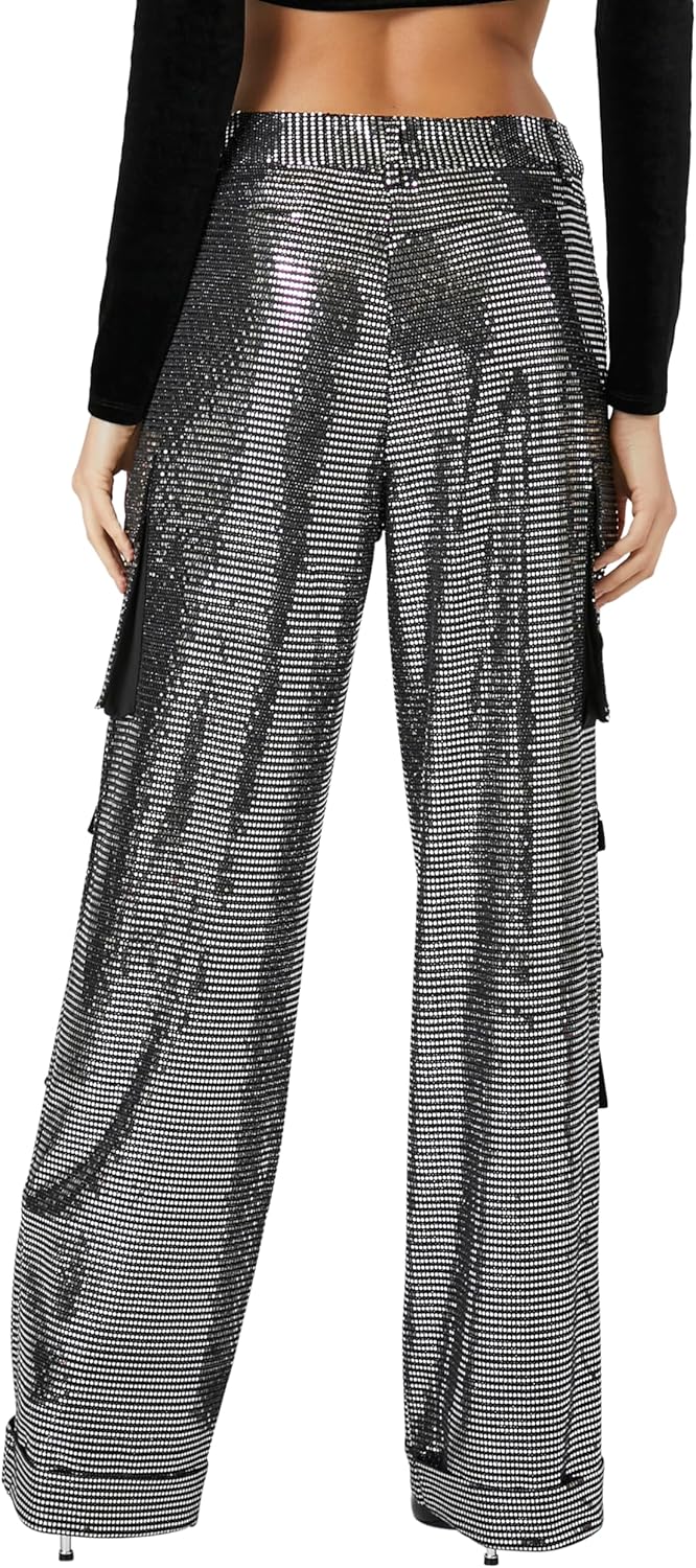 Forever 21 Womens Metallic Wide-Leg Cargo Pants - Image 4