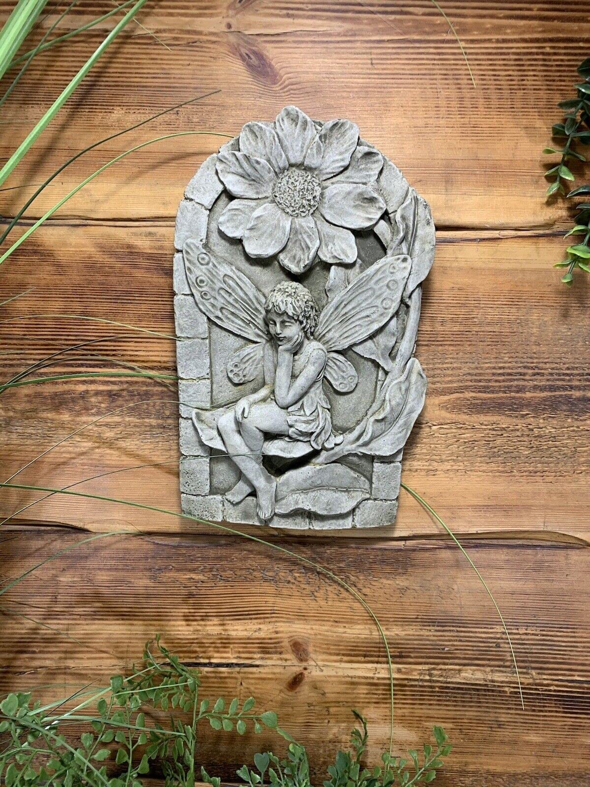 J And L Stone Ornaments Earthy Tones Detailed Lily Fairy Angel Wall Plaque Wall Art Garden Wall Plaque