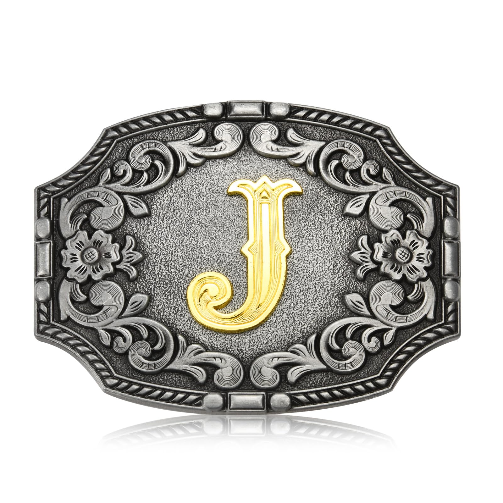 BBOTEN Western Initial Letters Belt Buckle ABCDEFG to Z Silver Cowboy Rodeo Belt Buckle for Men Women Cowboy Cowgirl
