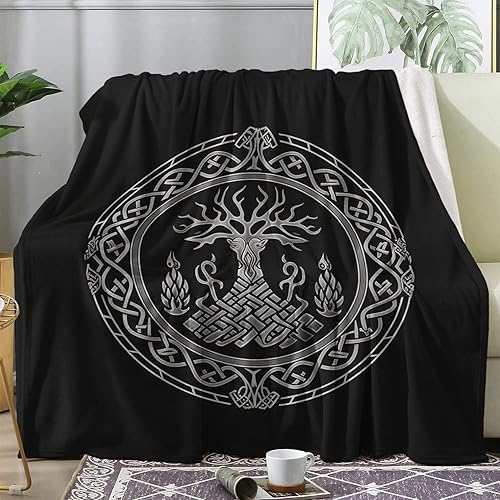 Manta vikinga tamaño individual XL, manta de forro polar de mitología nórdica para sofá cama, sofá, manta y mantas con patrón de vikingos nórdicos,