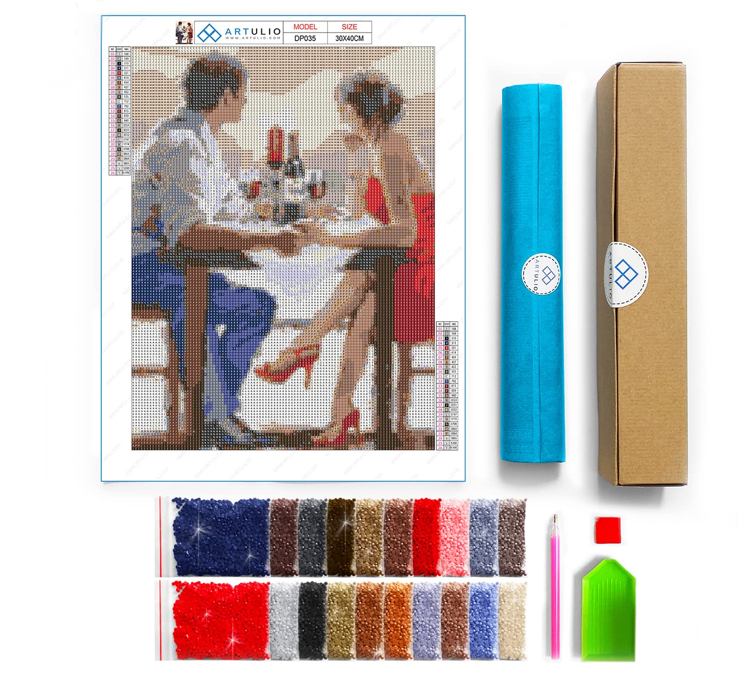 ARTULIO Diamond Painting kit completo - Un bouquet di fiori di sambuco con un gattino - 30x40 cm – 5D pittura diamante, diamanti painting adulti, DIY Fai da Te