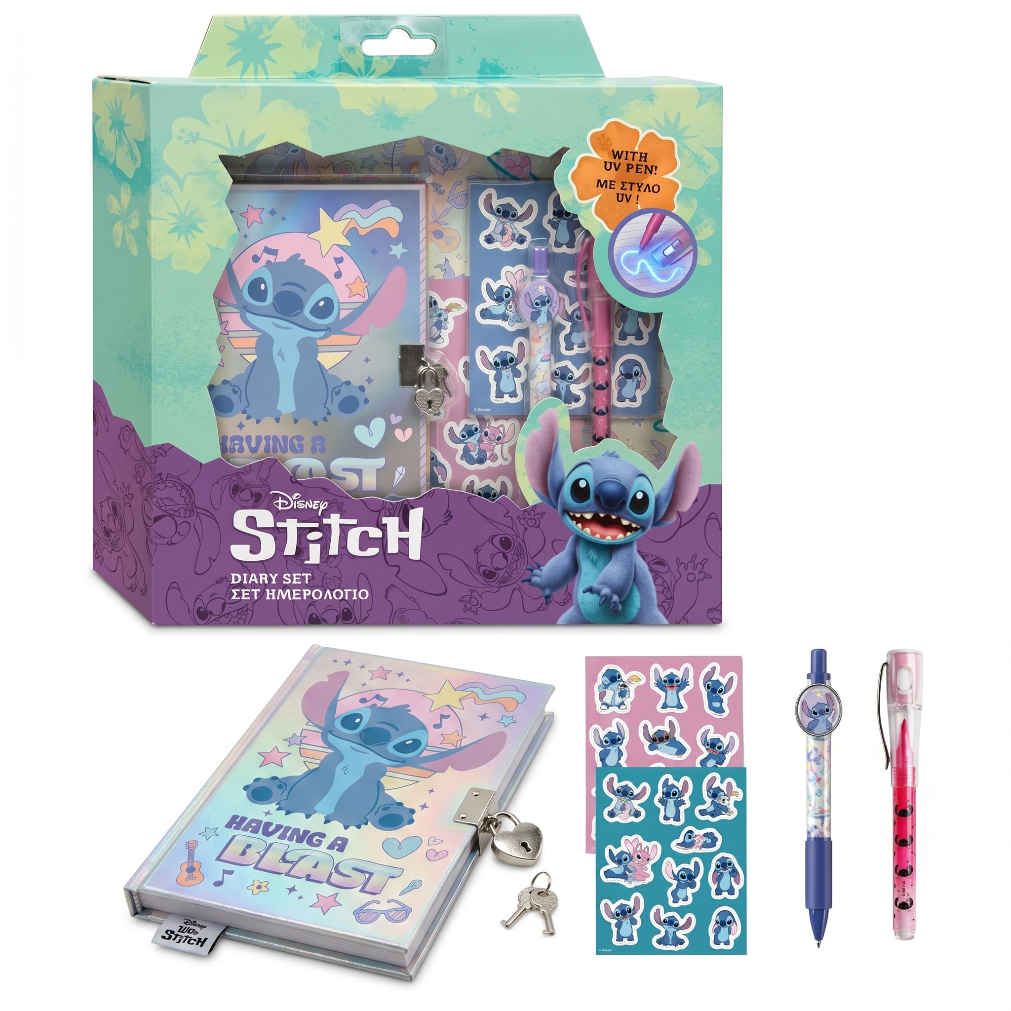 Diakakis Disney Stitch A5 Secret Diary & UV Pen Set | Stationery Set Office or School Supplies | Cute Notebook Journal & Retractable Pen | Stitch Gifts for Fans