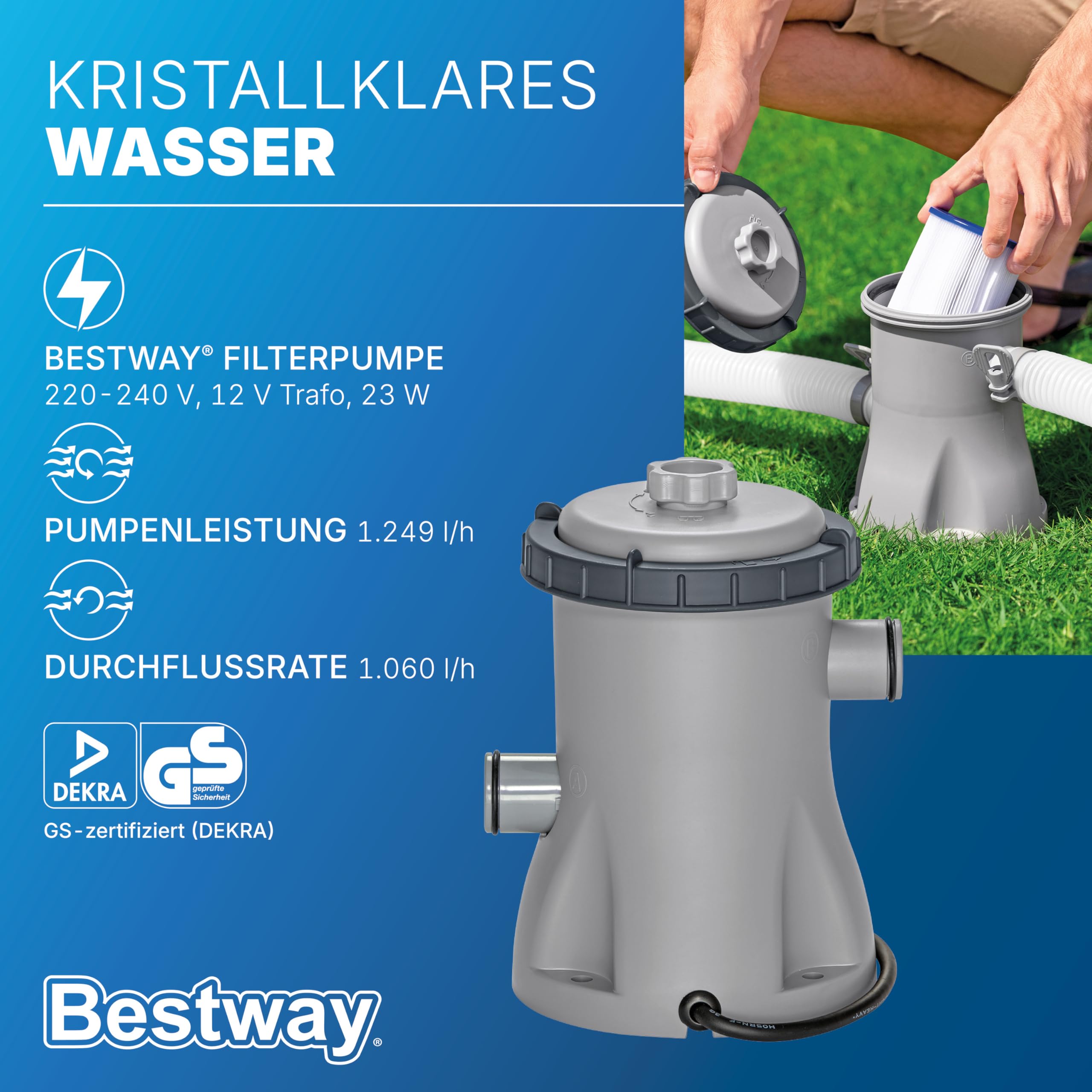 Bestway Stahlwandpool Set 305 x 61 cm, Rund, Grau – Aufstellpool mit Filterpumpe für den Garten, 3790 Liter Gartenpool im Industrial-Look