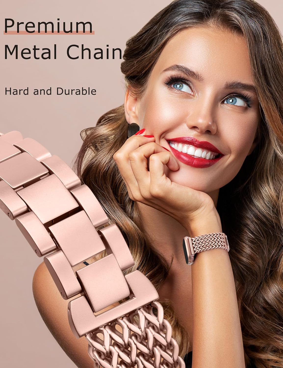 Minyee Compatible with Apple Watch Band 41/40/38/44/45/46/49/42mm Women, Dressy Stainless Steel Metal Adjustable Chain Strap Link Bracelet Wristband for iWatch Series 11 10 9 8 7 6 5 4 3 2 1 Ultra SE - Image 3