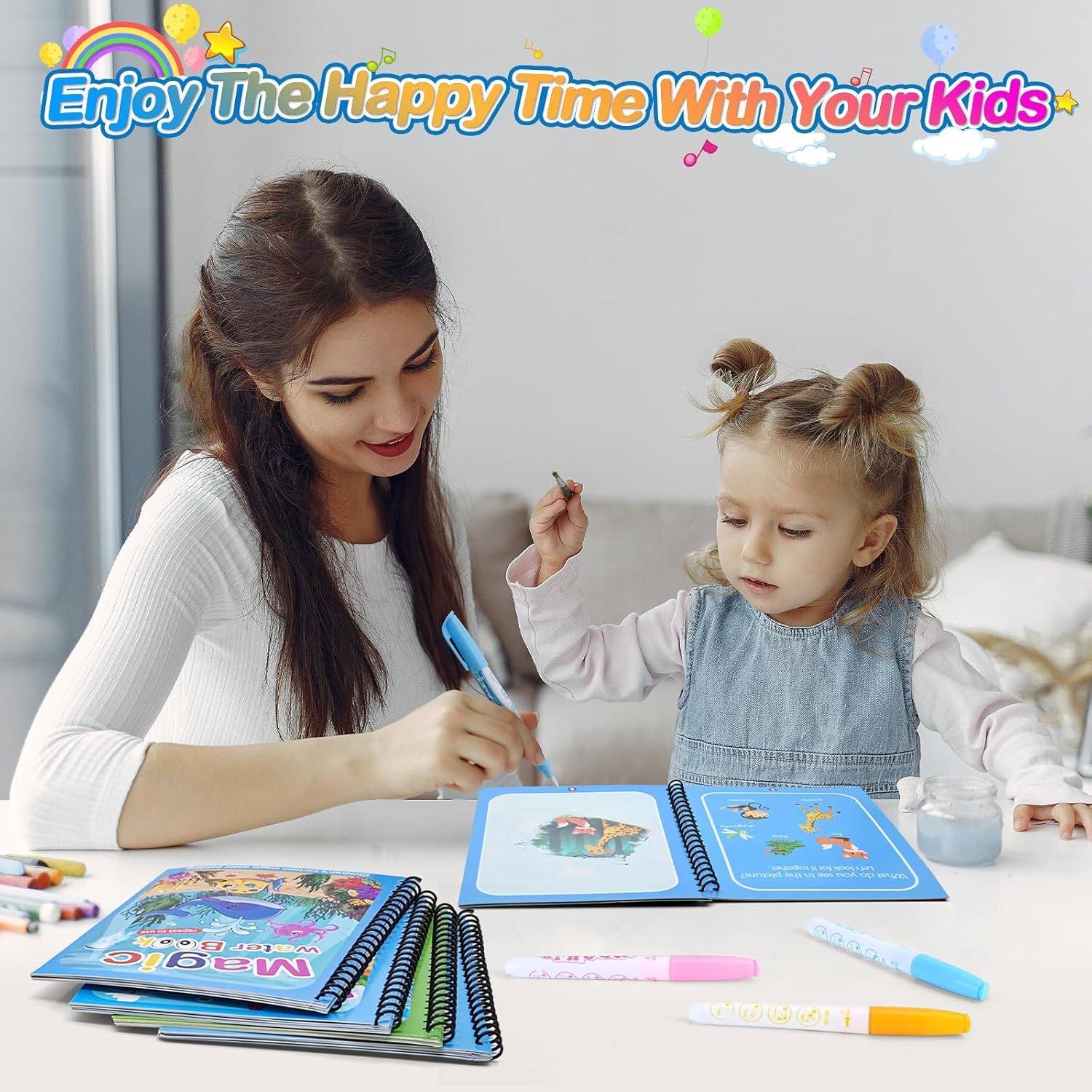 QEEIG Reusable Magic Water Quick Dry Book Learning Toy and Scribble with Doodle Pen for Painting Fun Drawing Pad Toy for Boys and Girls | Random Designs As Per Stock Epiphany| 16 Cm | Pack of - 2 - Image 7 thumbnail