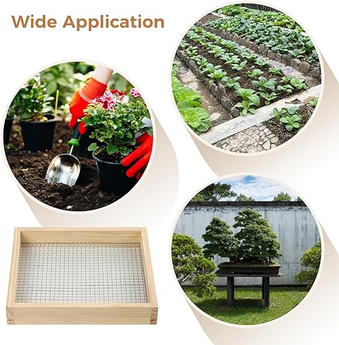 Miniatura 4 de Tamiz de suelo de madera para jardinería, tamiz de tierra de arena de jardín para cubo de 5 galones, tamiz de compost de jardinería para rocas de