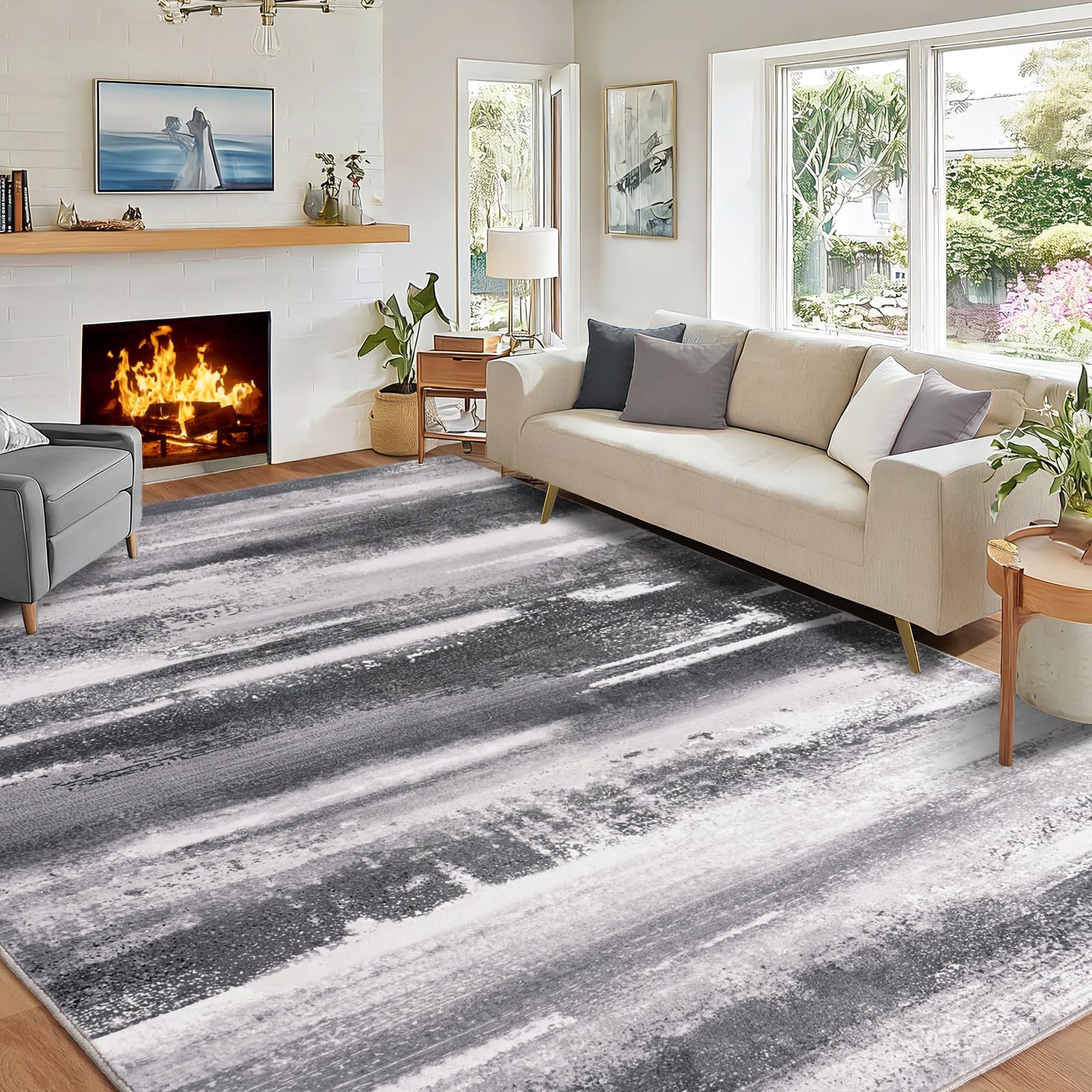 Rezutan Washable Rugs for Living Room 160x230cm Grey Modern Abstract Carpet