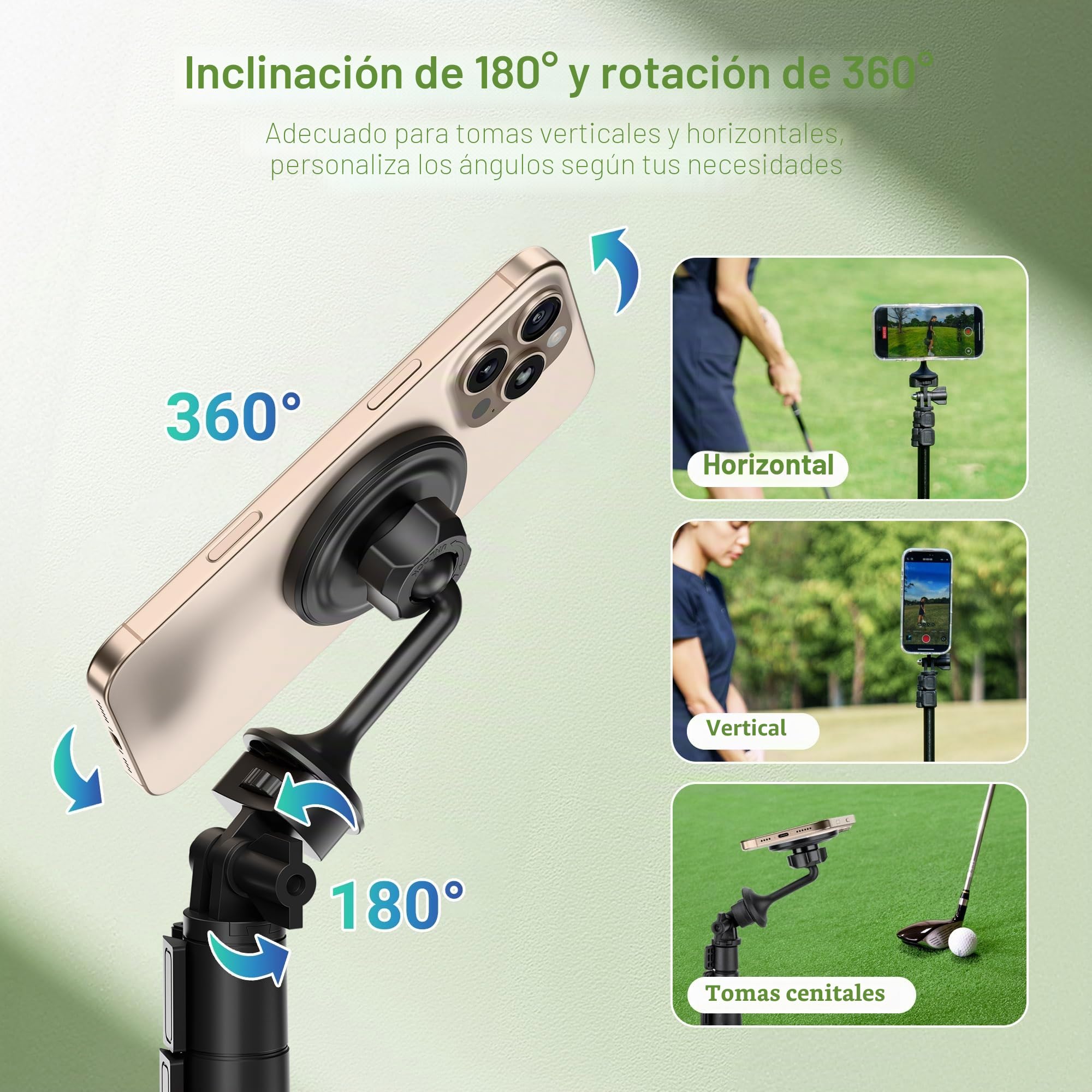 JJC Trípode Magnético de 61 Pulgadas con Estacas de Pico, Soporte para Teléfono, Trípode Extensible de Aluminio para Entrenamiento de Swing de Golf, Soporte de Teléfono para iPhone 16, 15, 14