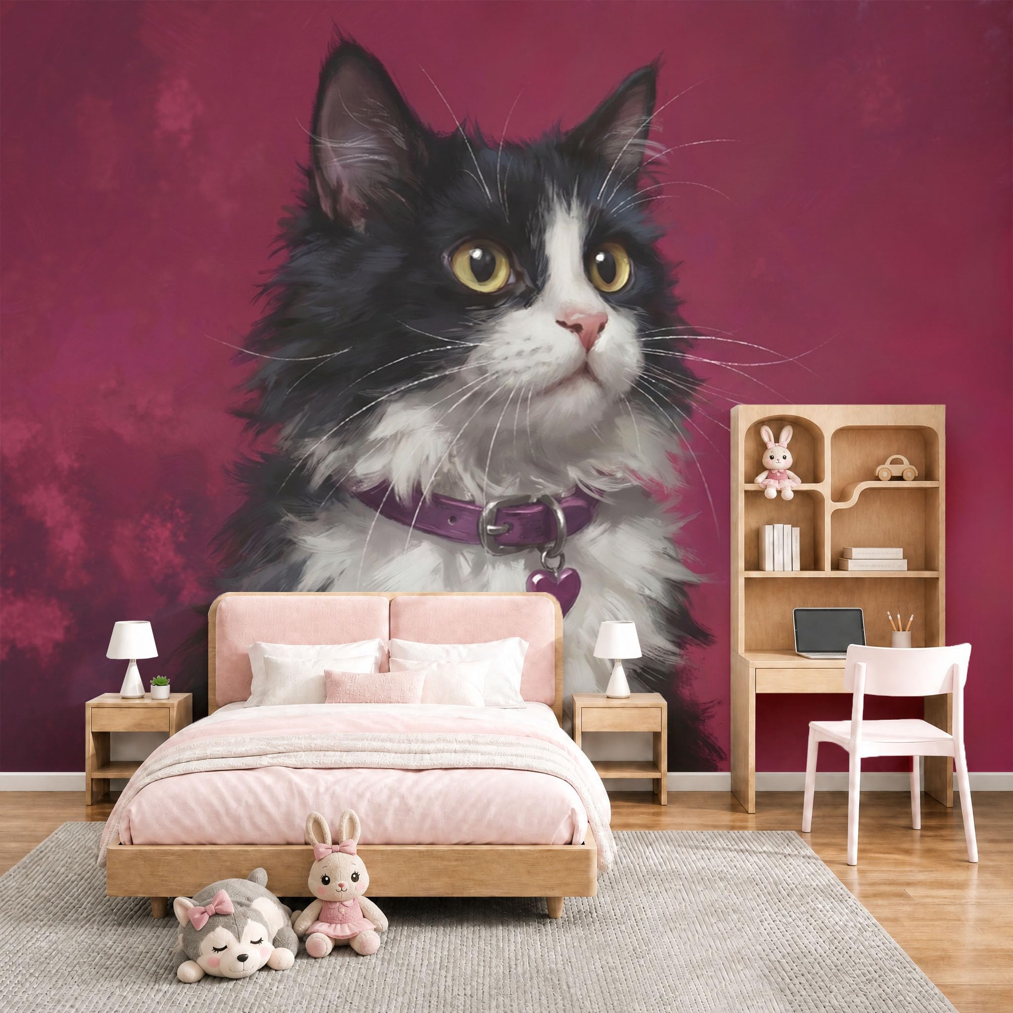 Papier peint géant panoramique chat à poils longs 200x140cm pour décoration murale de salon