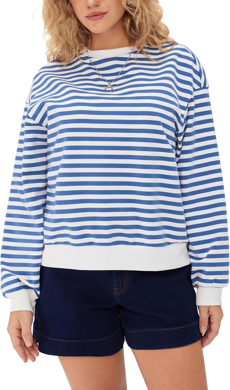 CIDER Womens Striped Sweatshirt Y2k Long Sleeve Crew Neck Fall Fashion Basic Casual Loose Pullover Top - Image 4