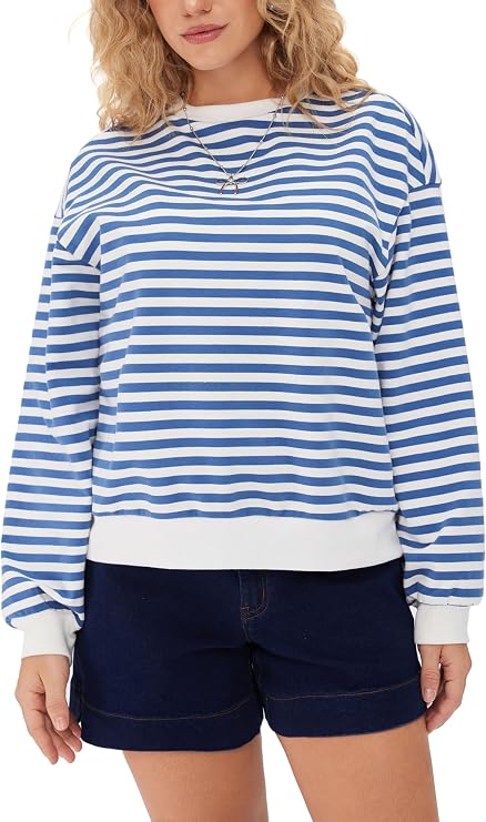 CIDER Womens Striped Sweatshirt Y2k Long Sleeve Crew Neck Fall Fashion Basic Casual Loose Pullover Top