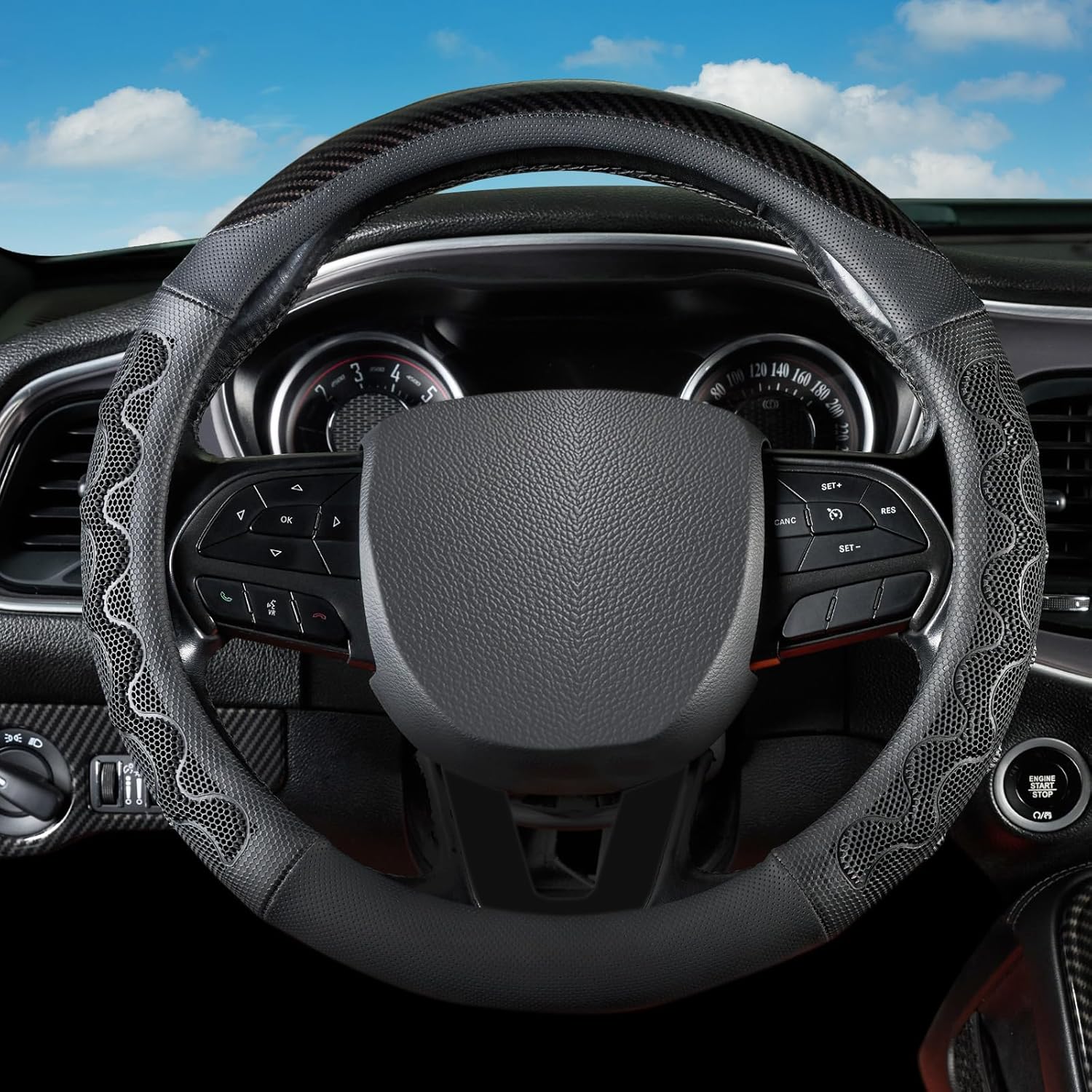 Black Leather Steering Wheel Cover with Studded Design, 14.5-15 Inch Universal Fit, Anti-Slip Breathable Durable Car Wheel Protector for SUV Truck