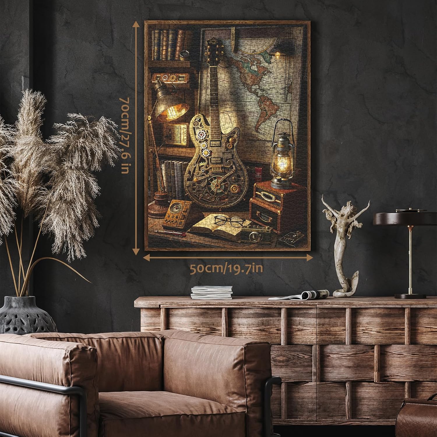 Vintage Guitar Puzzle for Adults 1000 Pieces, Mechanical Art Jigsaw Puzzle, Book Map Music Challenging Puzzle