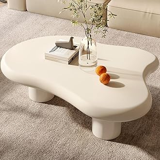 Cloud Coffee Table, 46" Irregular Wavy Center Table, Modern Aesthetic Accent Table for Living Room & Bedroom, Cream White