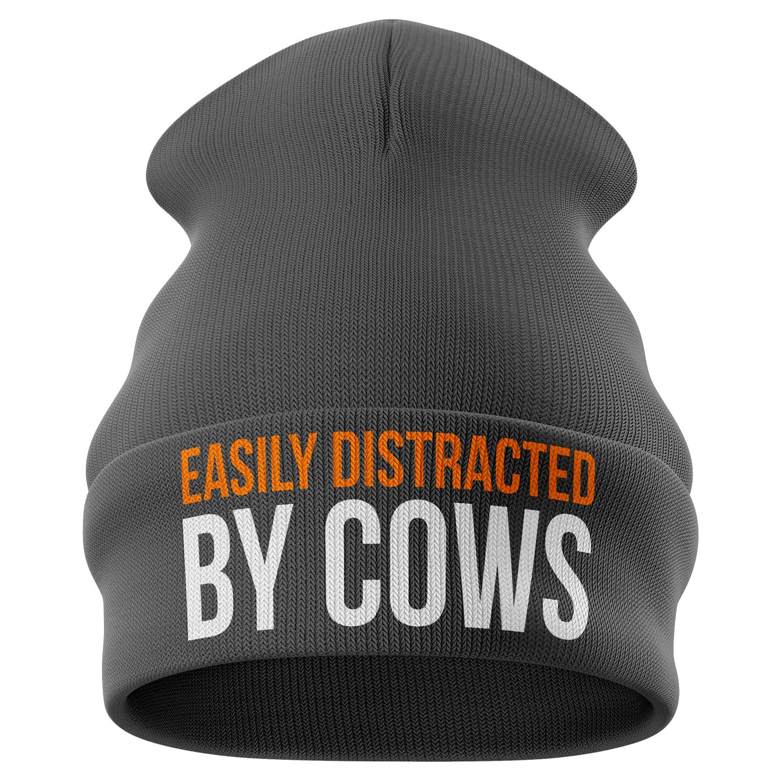 Purple Print House Men's Dark Grey Farming Gifts - Easily Distracted By Cows Funny Beanie Hat - Tractor Gifts Farmers Gifts (Dark Grey),One Size,B22-Darkgrey