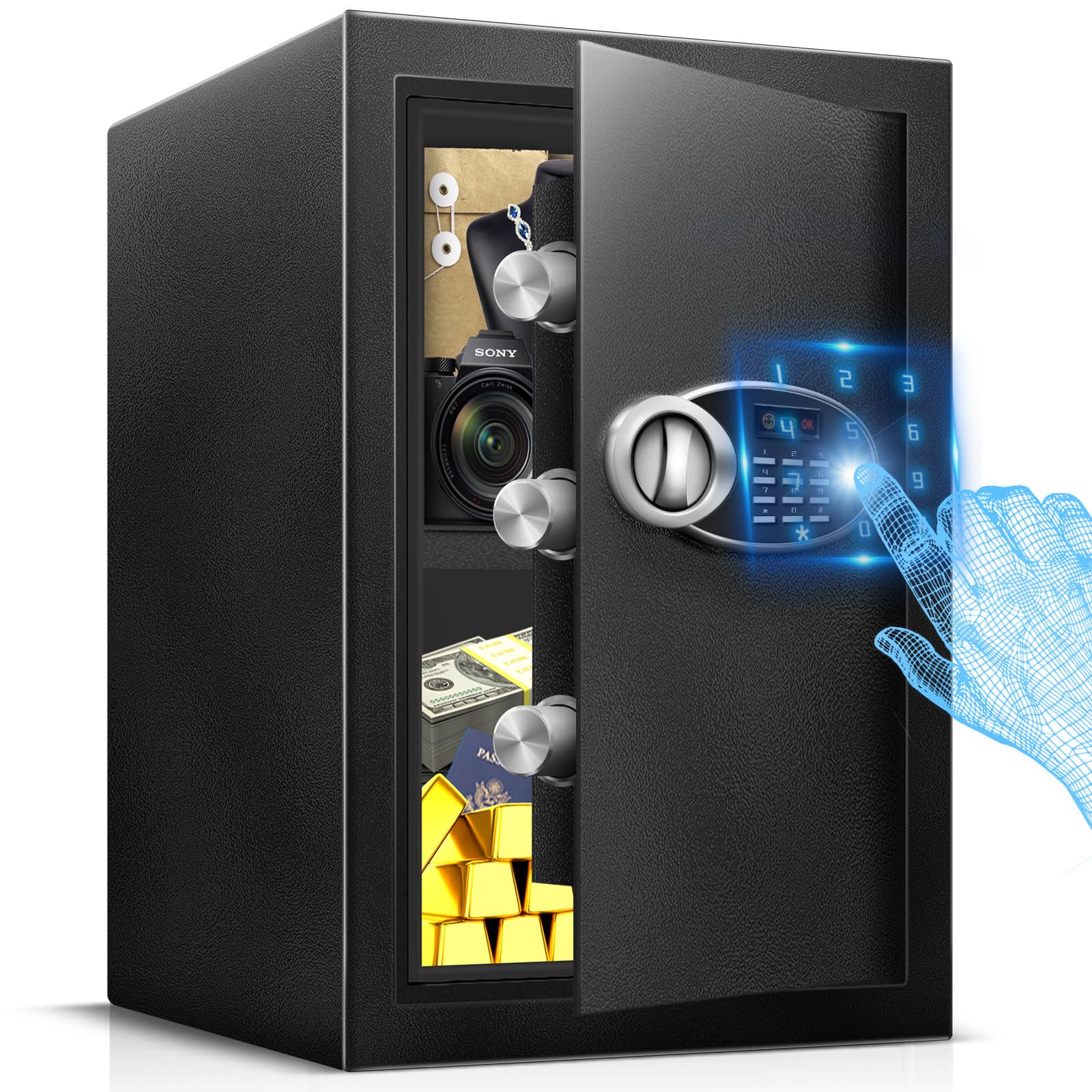 2.5 Cu Ft Large Safe Box For Home Documents with Emergency Battery Box - Steel Security Safe and Lock Box with Electronic Keypad, Removable Shelf, LED Sensor Light- Safety Box For Valuables