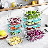 Vista 7 de KOMUEE - Juego de 10 recipientes de vidrio para preparación de comidas con tapas, recipientes herméticos para el almuerzo, aptos para microondas