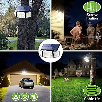Intelamp Outdoor Solar Light With Motion Sensor, 12000mAh 3000lm, Super Bright 170 LED Solar Spotlight With Remote Control, Outdoor Solar Floodlight With 5m Cable