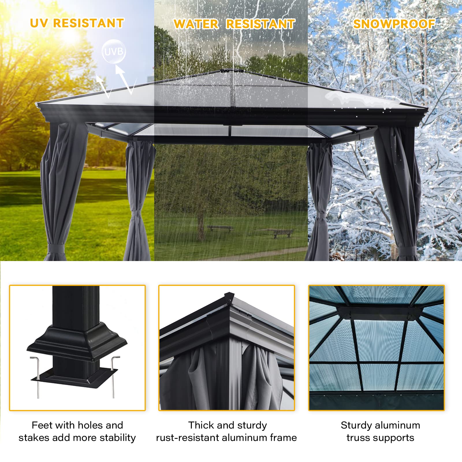 Buy LAUSAINT HOME Hardtop Gazebo with Privacy Curtains, 10x12 ft