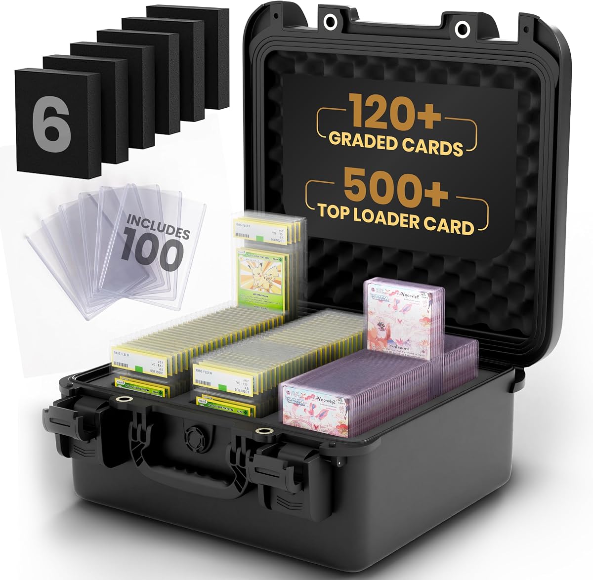 Caja de almacenamiento de carga superior - Estuche para tarjetas graduadas para losas PSA, BGS y CGC, se adapta a fundas duras 35PT de 3" x 4" - Incluye 100 cargadores superiores y 100 fundas Penny - Almacenamiento para coleccionistas de tarjetas deportivas y coleccionables