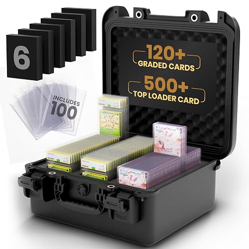 KARDNOX Top Loader Storage Box - Graded Card Case for PSA, BGS & CGC Slabs, Fits 3" x 4" 35PT Hard Sleeves - Includes 100 Top Loaders & 100 Penny Sleeves - Collector Storage for Sports & Trading Cards