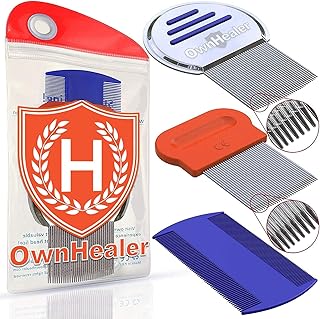 OWNHEALER Lice Comb [Pack of 3] - Fast Removal of Lice Eggs, Nits and Dandruff. Professional Results for Head Lice Treatme...