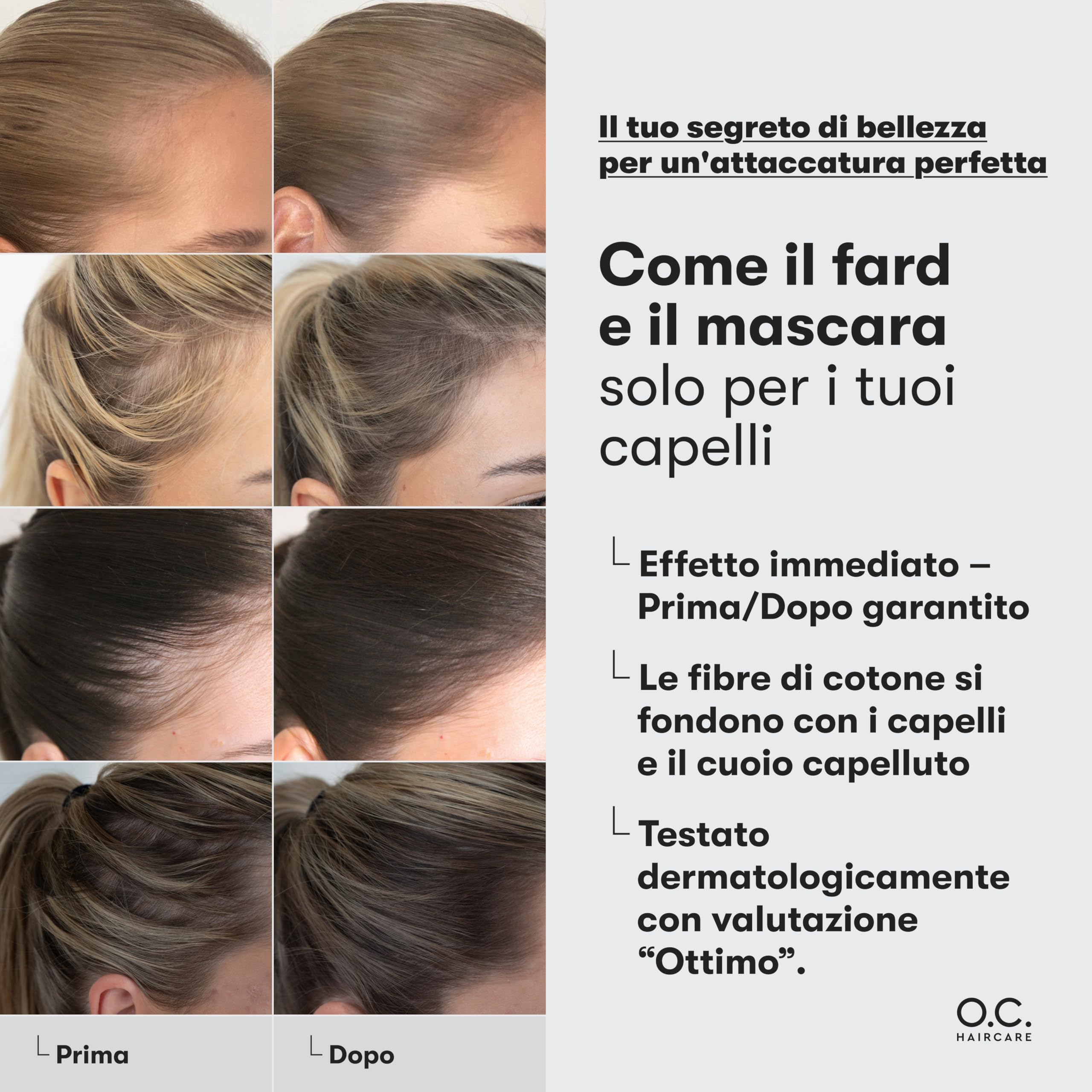 O.C. HAIRCARE Polvere per Radici per l'Ispessimento dei Capelli per Donne e Uomini - per Testa Segreta, Riga e Linea dei Capelli - Consigliato dai Saloni Leader - 9 Colori - Polvere per Capelli
