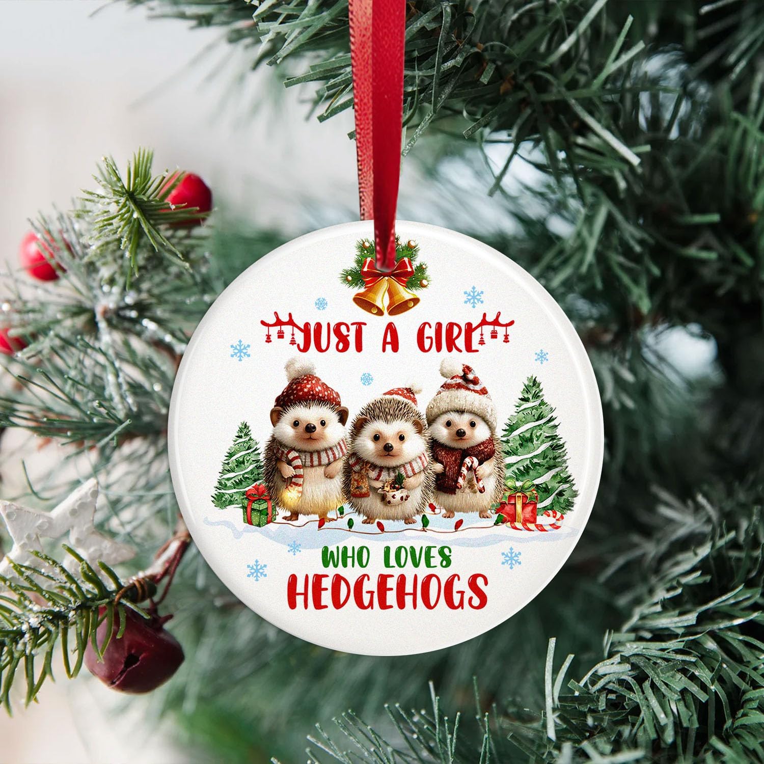 Cute Hedgehog Ornament Christmas 2026, Hedgehogs in Santa Hats Ornaments, for Hedgehog Lover, Woodland Animal Lover Keepsake Gifts for Girls, Women, Just A Girl Who Loves Hedgehogs image 3
