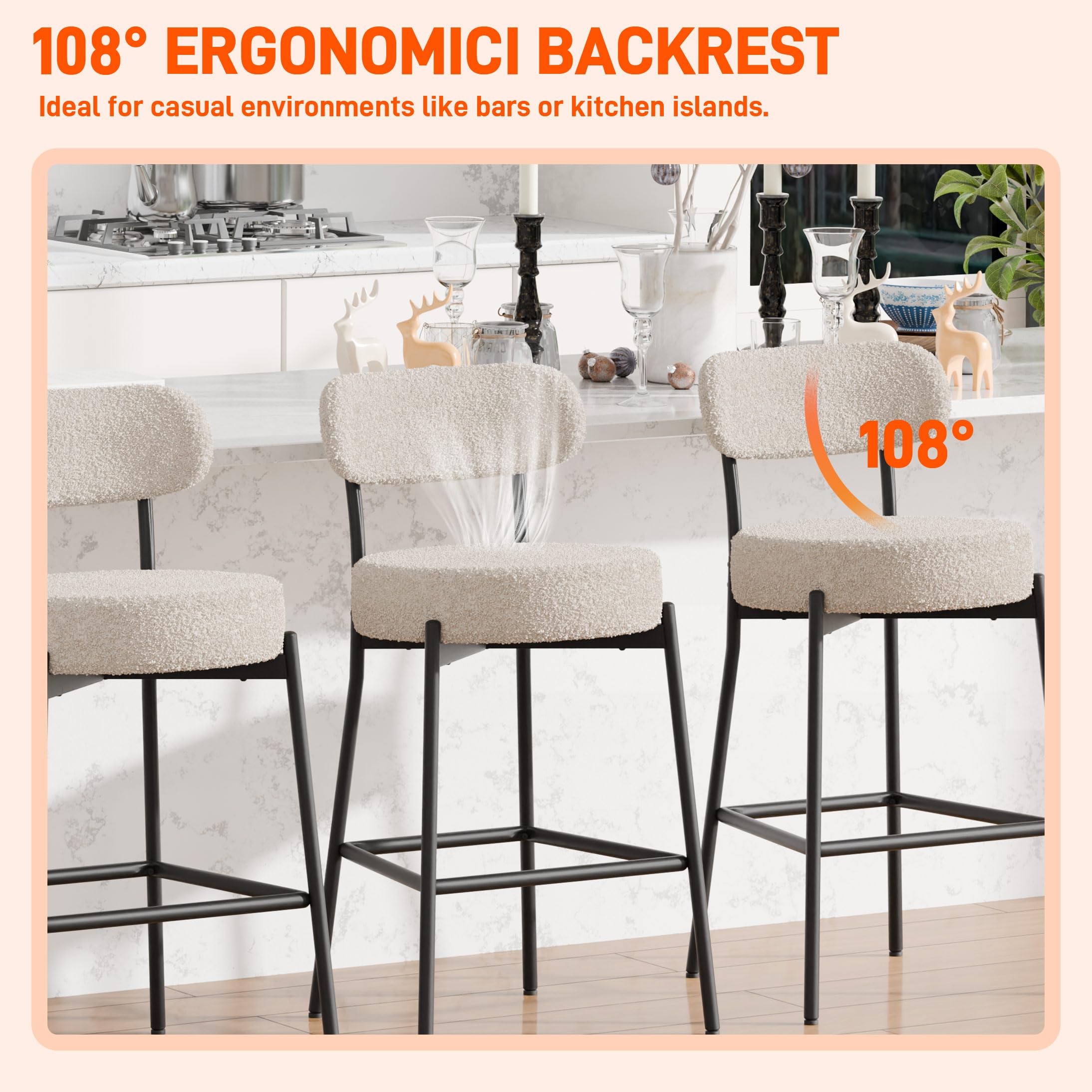 Amazon｜LONXIU グレーバースツール 2個セット Boucleカウンター高さ