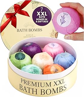 Bath Bombs Set 7 pcs XXL Size - Gift Set for Women, 200g/7oz, Mineral Bath Bombs for Sensitive Skin, Gift Set or Birthday or Mothers Day, Gift Box Idea for Her