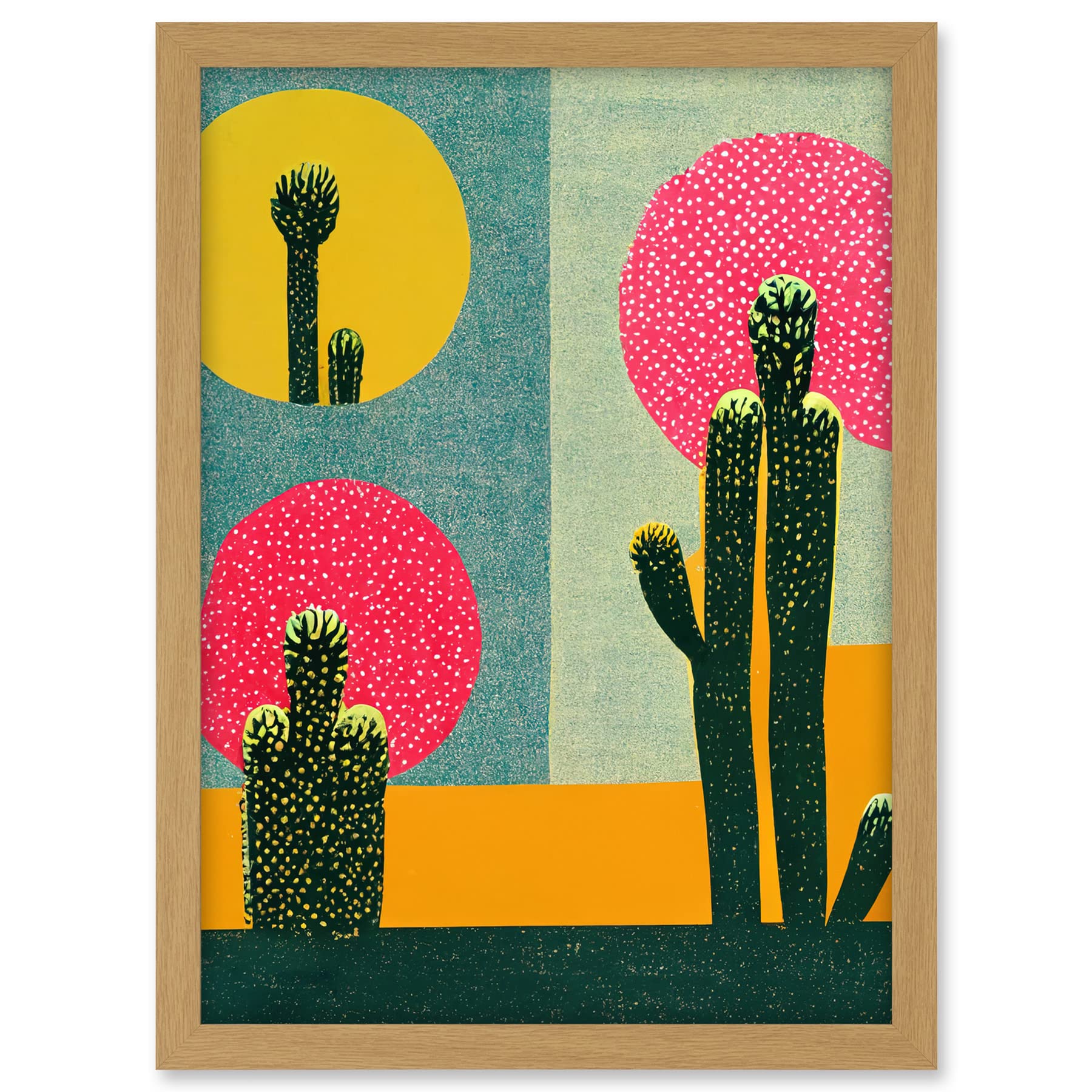 Wee Blue Coo Surreal Pop Art Cholla Desert Cactus Artwork Framed A3 Wall Art Print