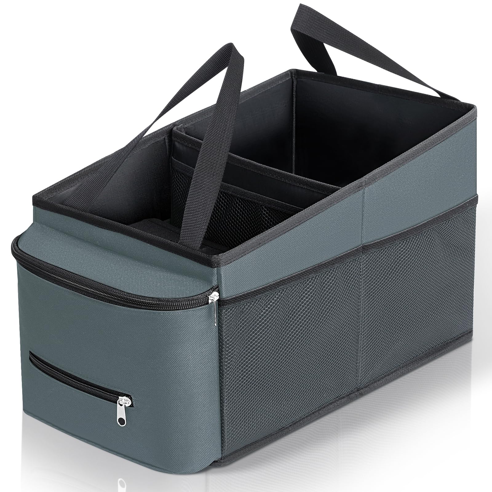 Cozary Autositz Organizer, Auto Organizer Kinder für Spielzeug, Bücher, Snacks, Organizer Auto Rücksitz Kinder mit Becherhaltern und Netztaschen, Rücksitz Organizer Zusammenklappbar, Dunkelgrau