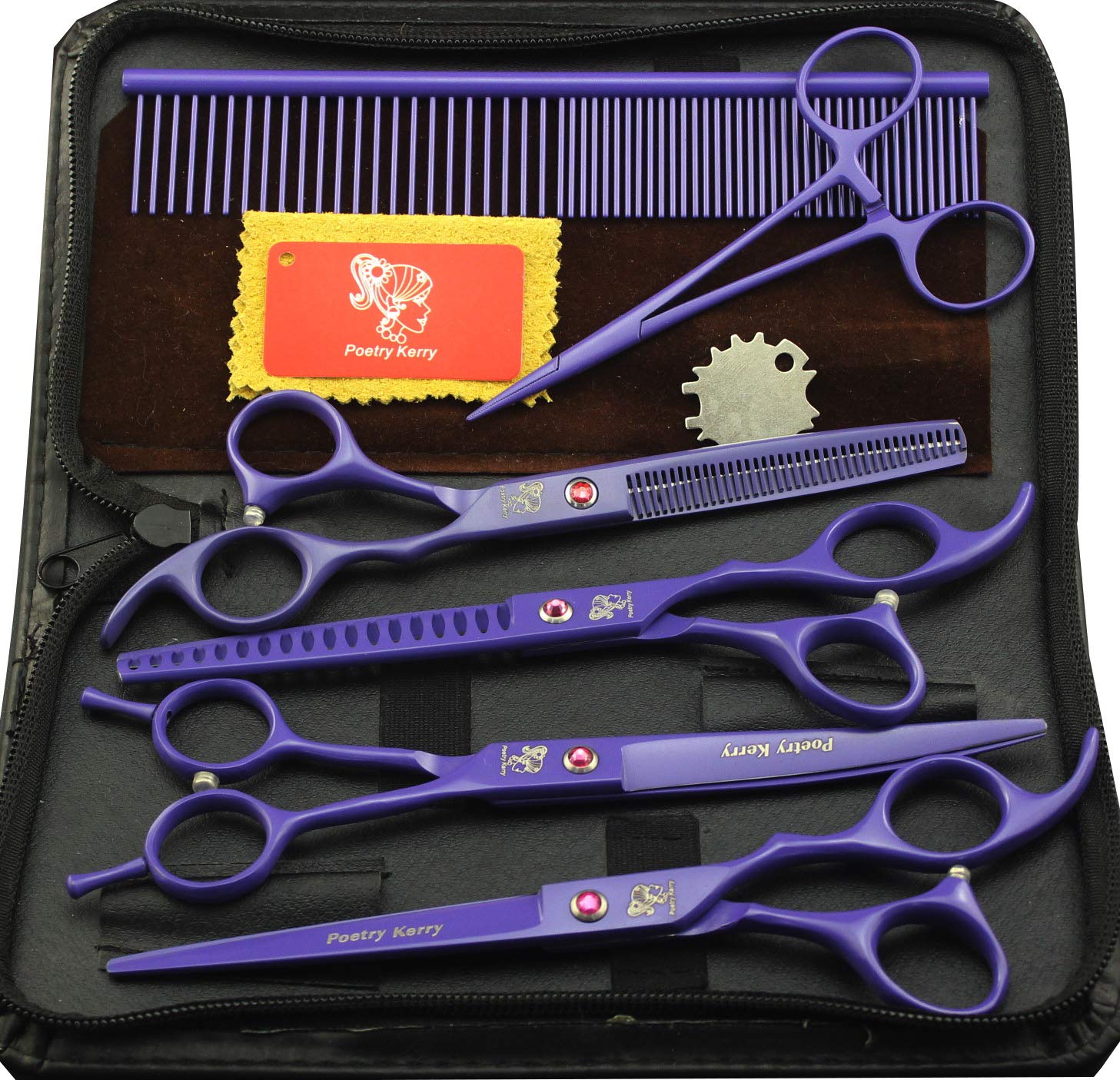 Lot de 4 ciseaux de coiffure, ciseaux de coiffure, peigne de 17,8 cm pour animal domestique, ciseaux de toilettage pour chien et chat (violet)