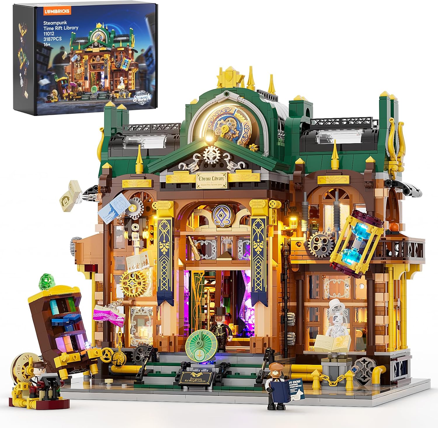 Steampunk Time-Rift Library Lighting Building-Bricks Set, 3187 Pcs Modular Building from Chrono Custodians Collection Display Set for Adults and Steampunk Lovers