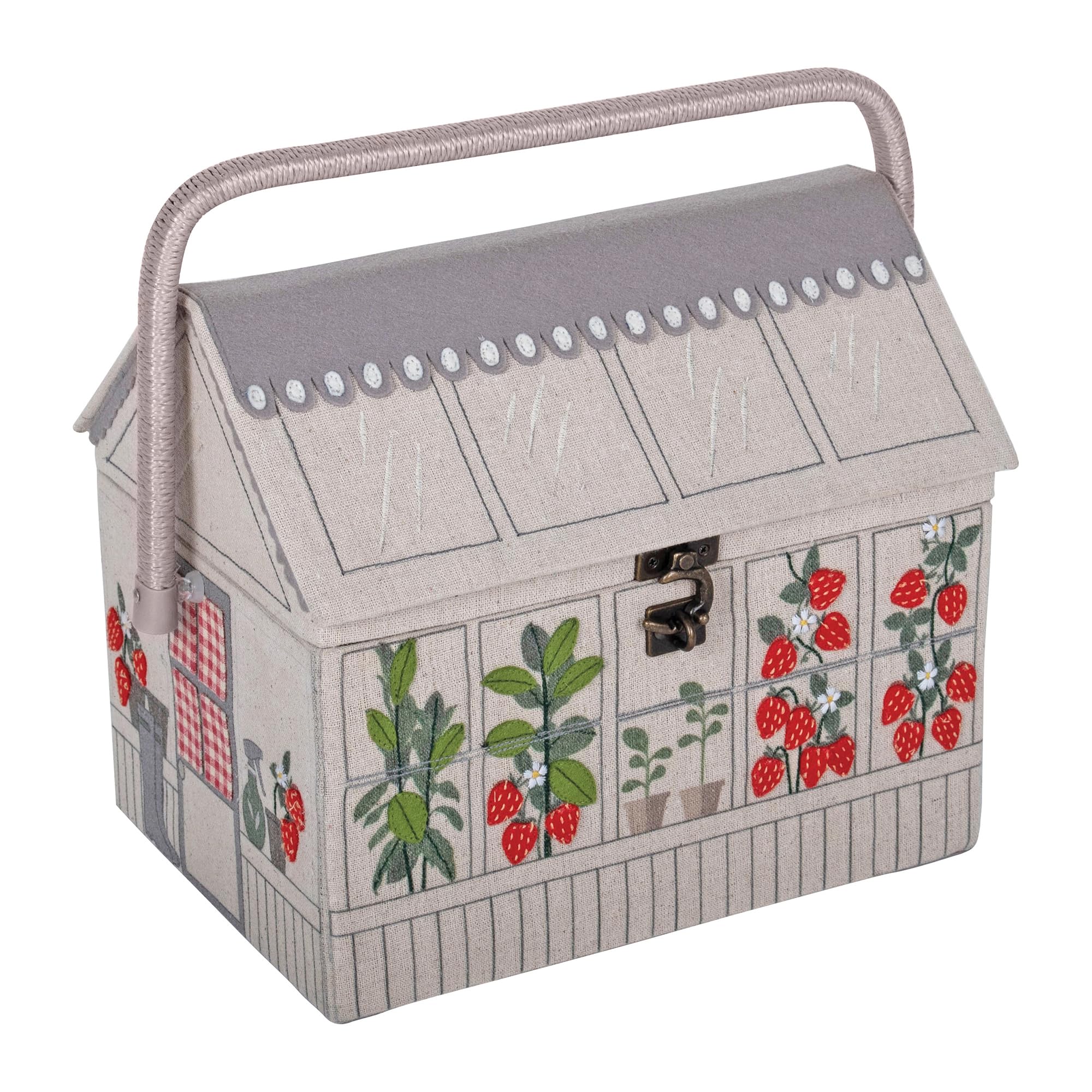 Hobby Gift Novelty Sewing Craft Hobby Storage Box, Embroidered, Strawberry Greenhouse