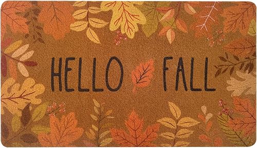 Miniatura 3 de Felpudo con texto en inglés Hello Fall, tapete de fibra de coco para entrada exterior, tapete de bienvenida de Acción de Gracias para puerta