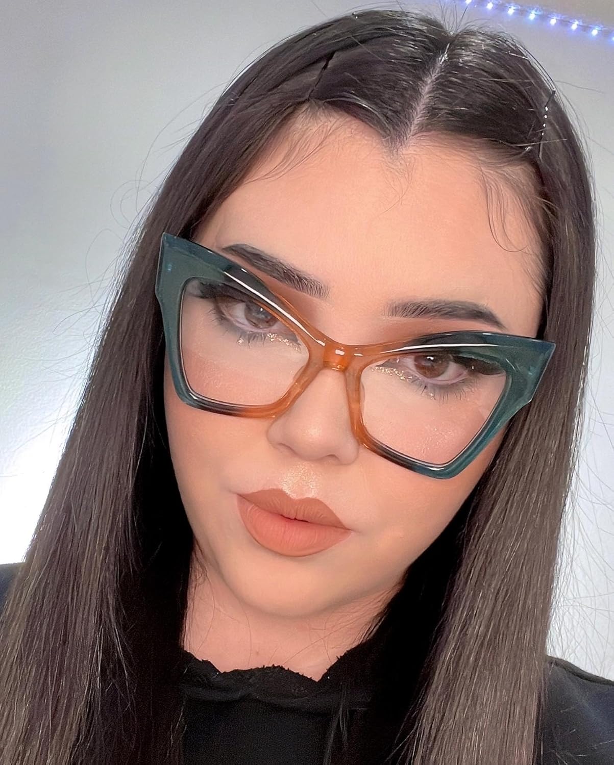 VOOGLAM Cat Eye Spring Hinge Women's Non-Prescription Glasses with HD Clear Lenses in Two-Tone Fine Flash Acetate Frame