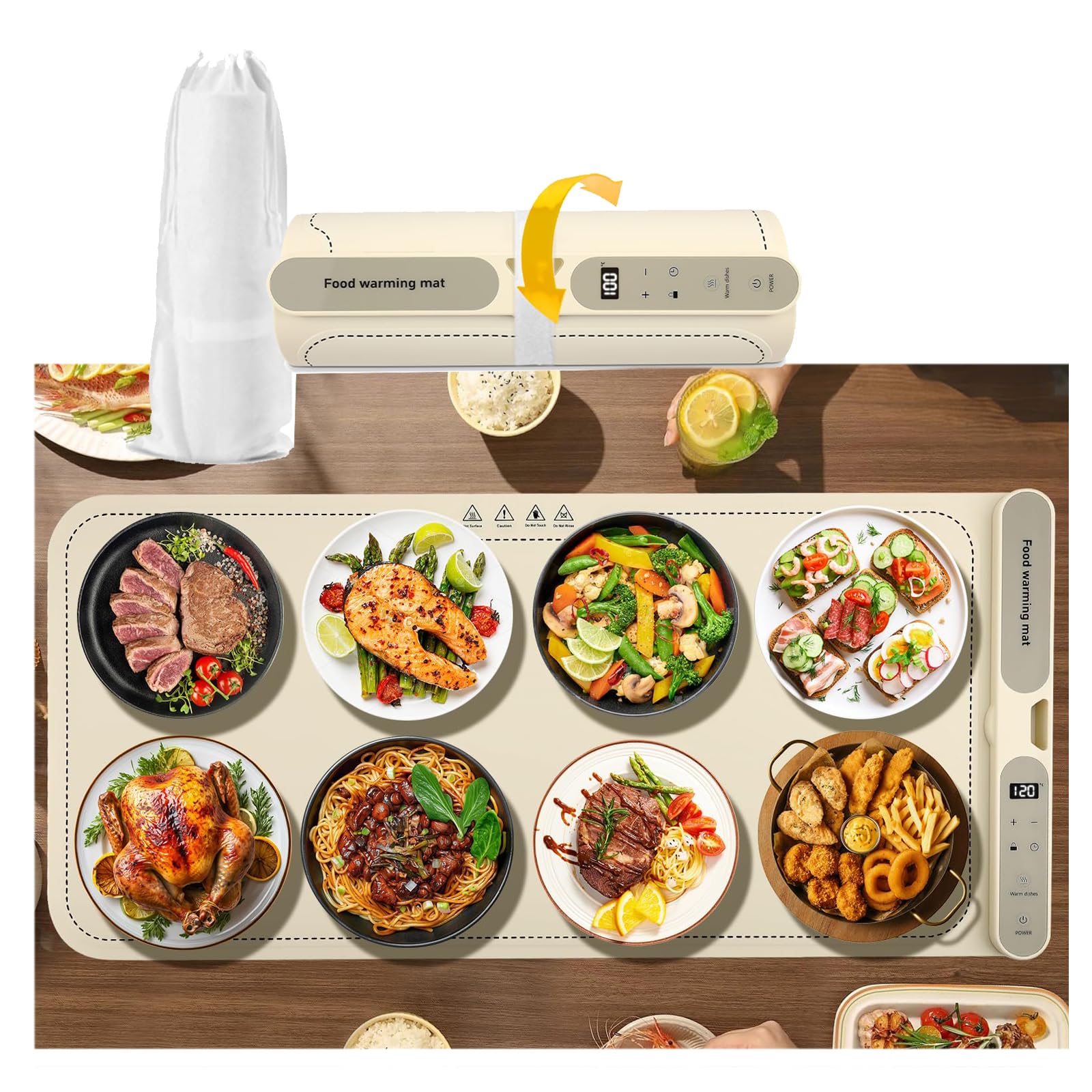Bandeja de Calentamiento de Silicona 80 * 38cm con 7 Niveles y Bloqueo para Niños de 1–8H, Bandeja Calentador de Comida Eléctrica Calienta Platos de Comida Ideal para Buffets, Familia, Fiesta