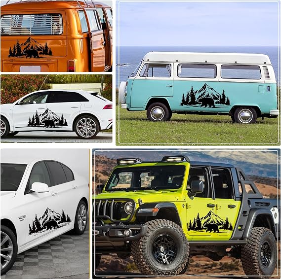 Pwsap Car Decals Mountain,Cool Bear Forest Auto Stickers Waterproof