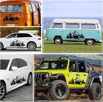 Pwsap Car Decals Mountain,Cool Bear Forest Auto Stickers Waterproof