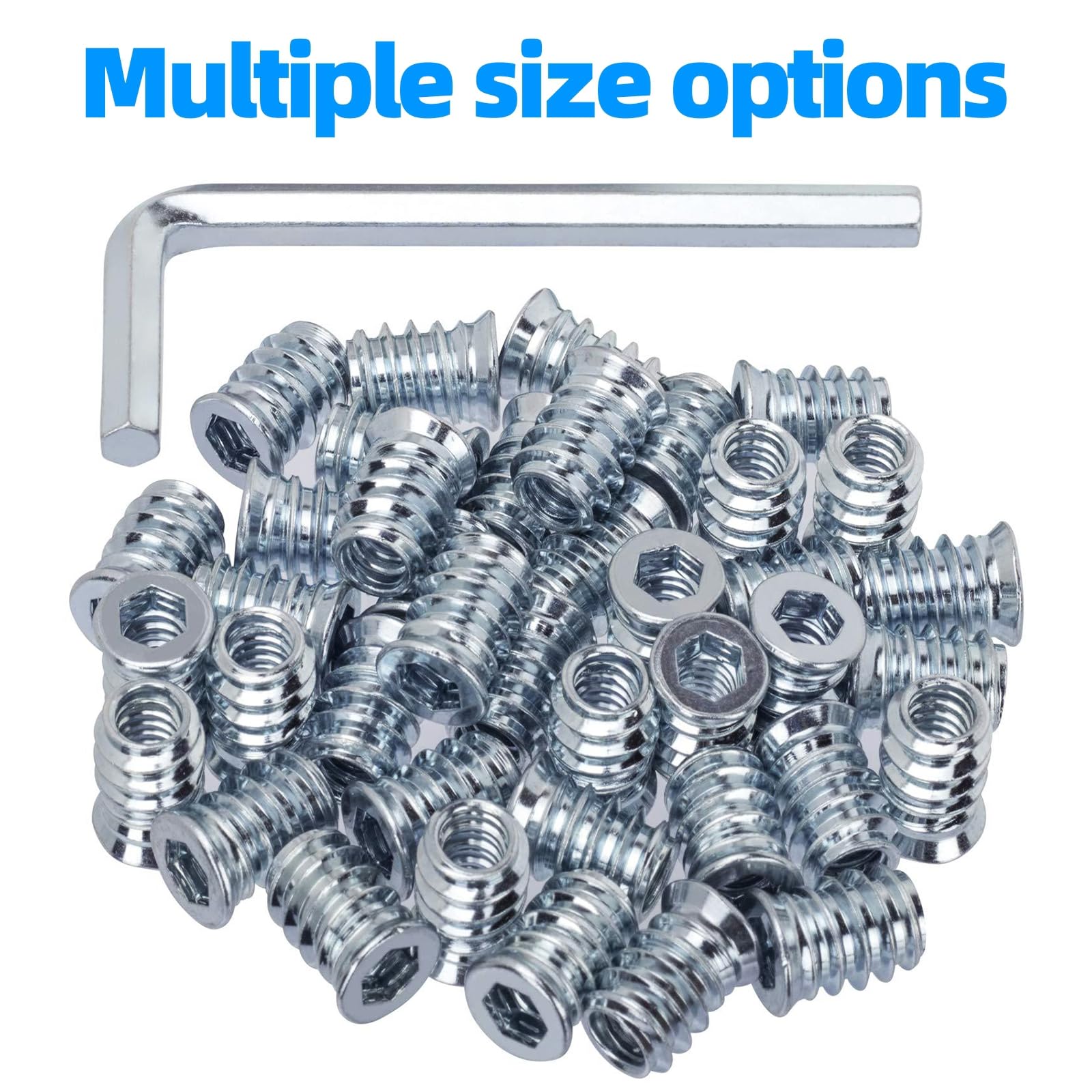 QANCEN 20 Pcs M8x17mm Threaded Insert for Wood,Hex Socket Drive Threaded Inserts,Zinc Plated Carbon Steel Furniture Flanged Hex Threaded Insert Nuts with Allen Key - Image 3