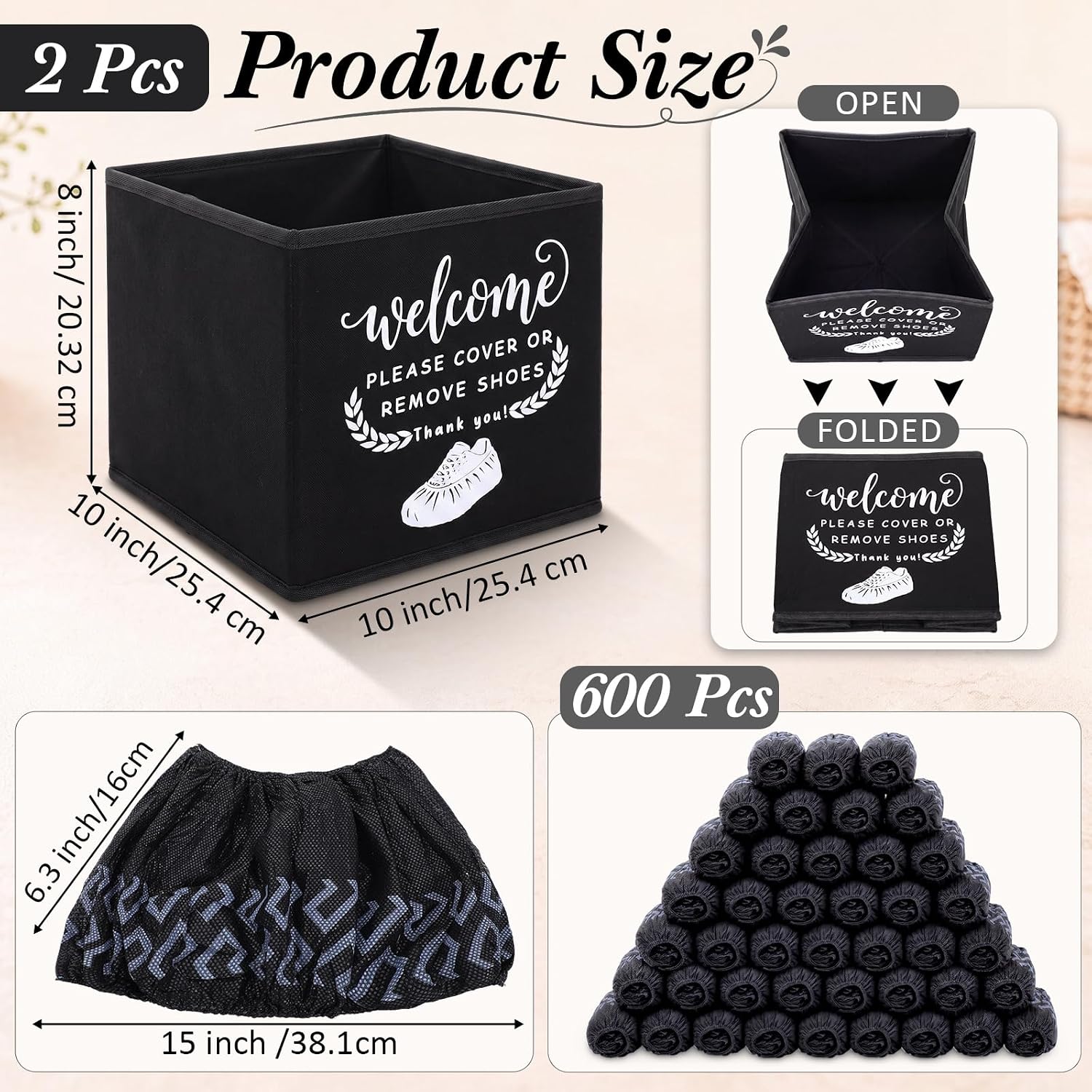 Didaey 600 Pcs Disposable Shoe Covers Non Slip 2 Dispenser Box Set, Black