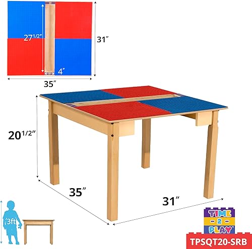 Miniatura 28 de Time-2-Play - Mesa de juego para niños, compatible con ladrillos Lego, madera contrachapada de abedul extra resistente, 35 pulgadas de ancho x 31