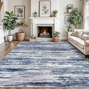 Navy Blue Gray Neutral Multi 9x12 Modern Abstract Area Rug for Bedroom, Large Super Soft Washable Rug with Non-Slip, Non-Shedding Rugs for Living Room, Indoor Door Mat for Office Home Décor