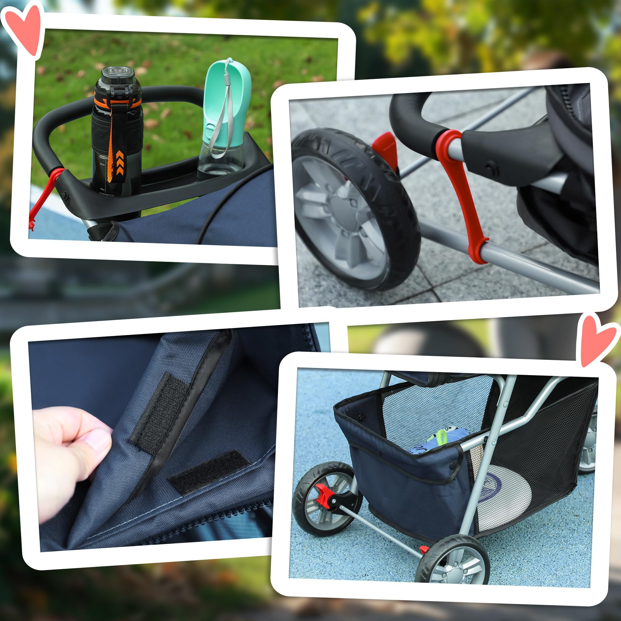 PawHut Poussette Buggy Pliable Animaux, Chariot Pliant Chien Chat, Porte-Gobelet Panier de Rangement Inclus, Roues Avec Frein, Tissu 600D Oxford acier, 75 x 45 x 97 cm Bleu Foncé