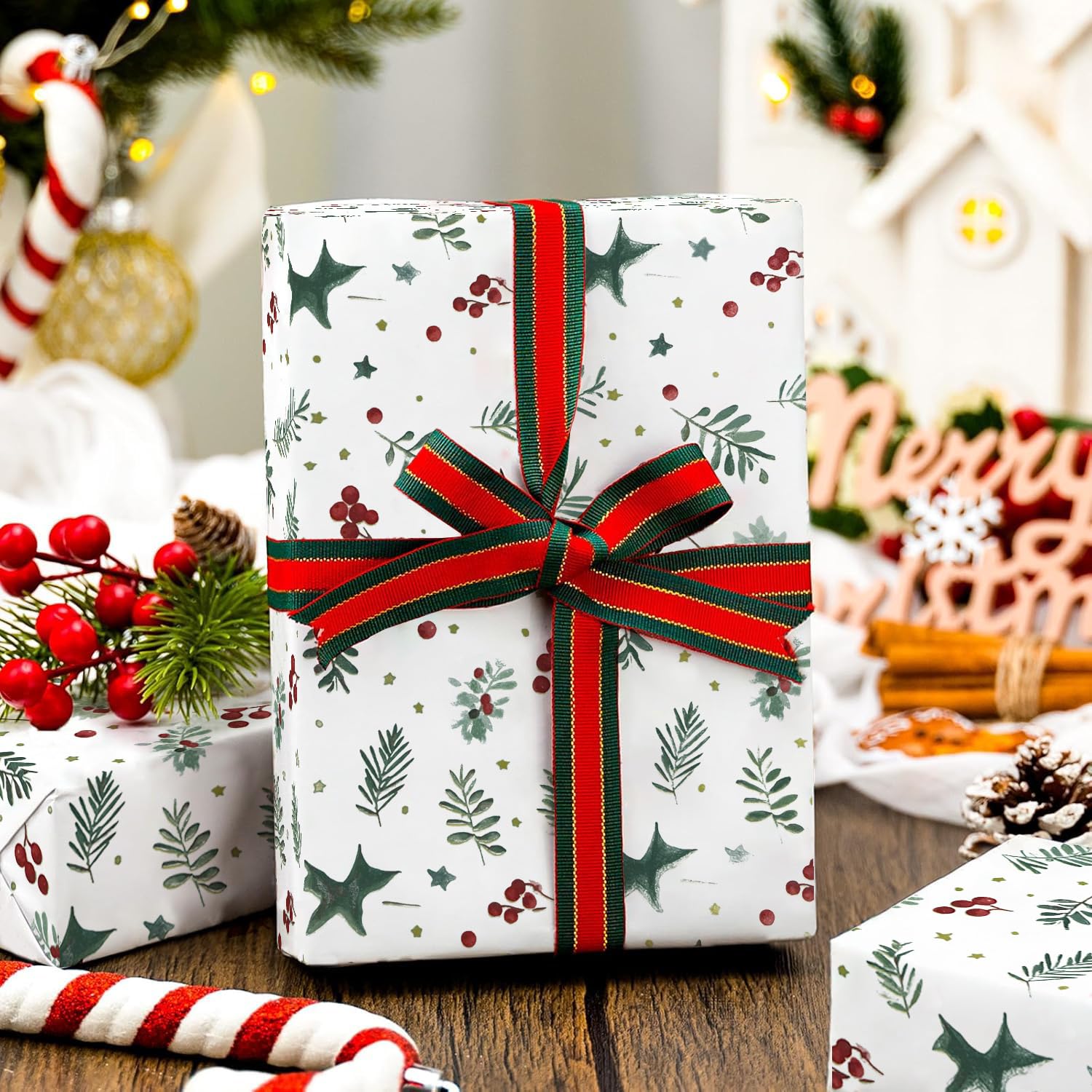QRTDXP 50 Fogli Carta Velina Natalizia Con Renna - 35x50 Cm - Confezione Regalo Fai Da Te Per Natale - 4