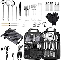 Vista 1 de Juego de utensilios de cocina para camping, accesorios de cocina al aire libre, kit de utensilios de cocina para viajes, caravanas, barbacoas, acero