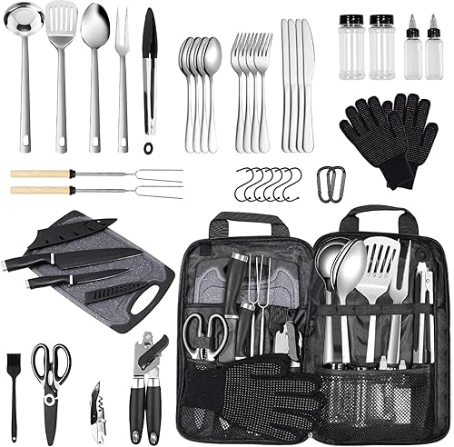 Juego de utensilios de cocina para camping, accesorios de cocina al aire libre, kit de utensilios de cocina para viajes, caravanas, barbacoas, acero